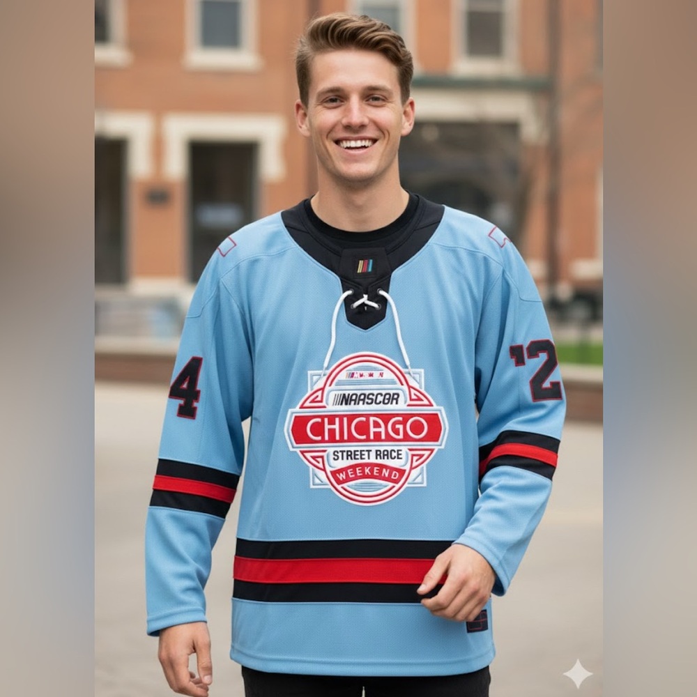 Nascar Blue and Black Jersey Chicago‎ size L